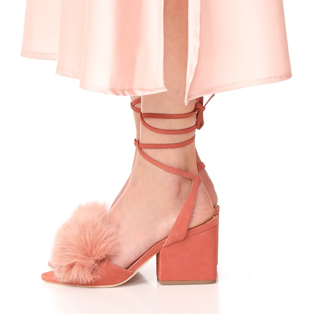 Loeffler Randall Nicky Fox Fur Sandals in Rose - Picture 2 of 2
